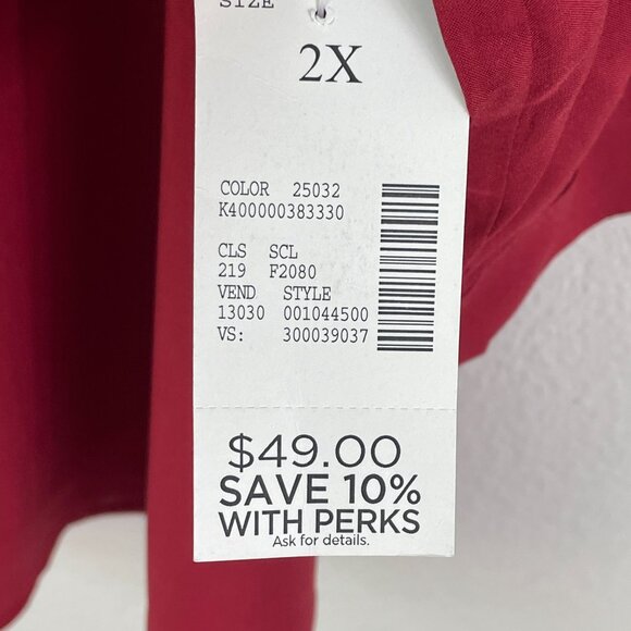 NEW Catherines Womens Plus 2X 22/24W Burgundy Button Up Blouse Shirt Top V Neck - Picture 5 of 11